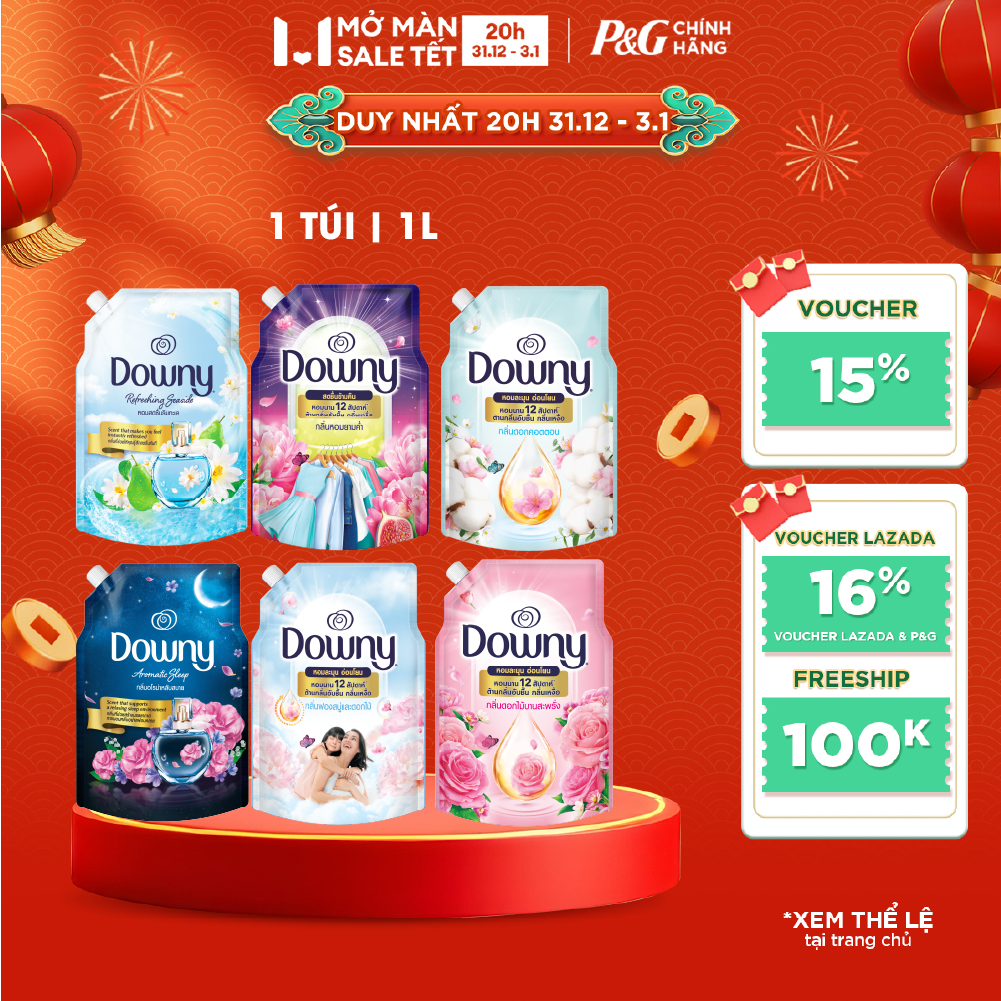  Nước Xả Vải Đậm Đặc DOWNY Hoa Đêm  Bờ Biển Tươi Mát  Giấc Ngủ Thư Thái  Tinh Khôi  Đam Mê  Nắng Mai  Bung Tỏa Hạnh Phúc  Cotton Thuần Khiết Túi 1L 