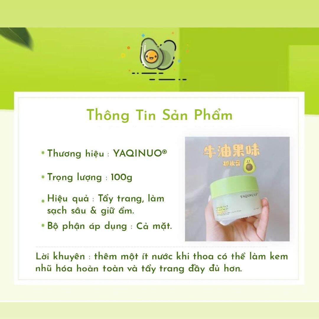 [YAQINUO®] KEM TẨY TRANG AVOCADO 🥑 100G