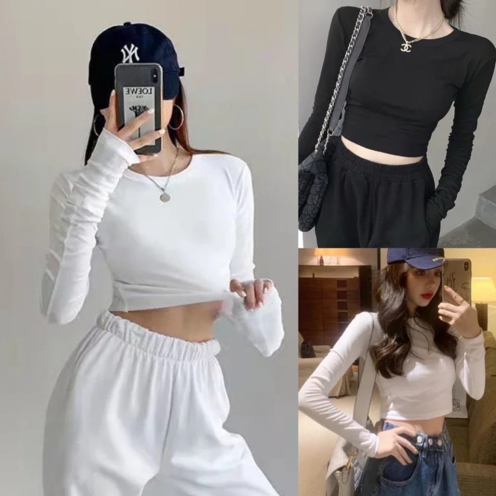 Áo Croptop tay dài cổ tròn