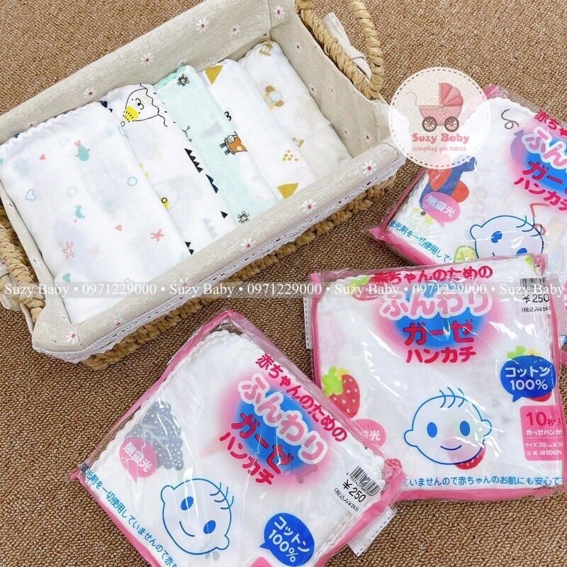 Set 10 khăn xô nhật in hình cho bé