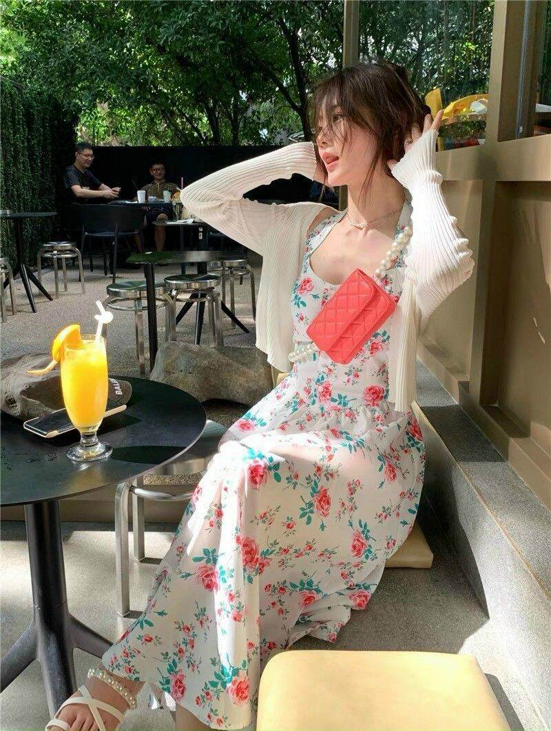 SET ĐẦM 2S HOA CỔ YẾM + KHOÁC TRẮNG