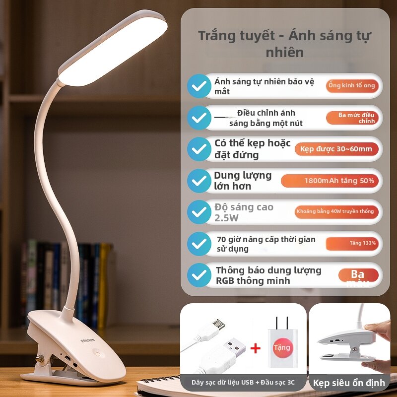 Philips | Đèn Bàn Kẹp Học Ergonomic Bảo Vệ Mắt Thời Gian Sẵn Sàng Dài