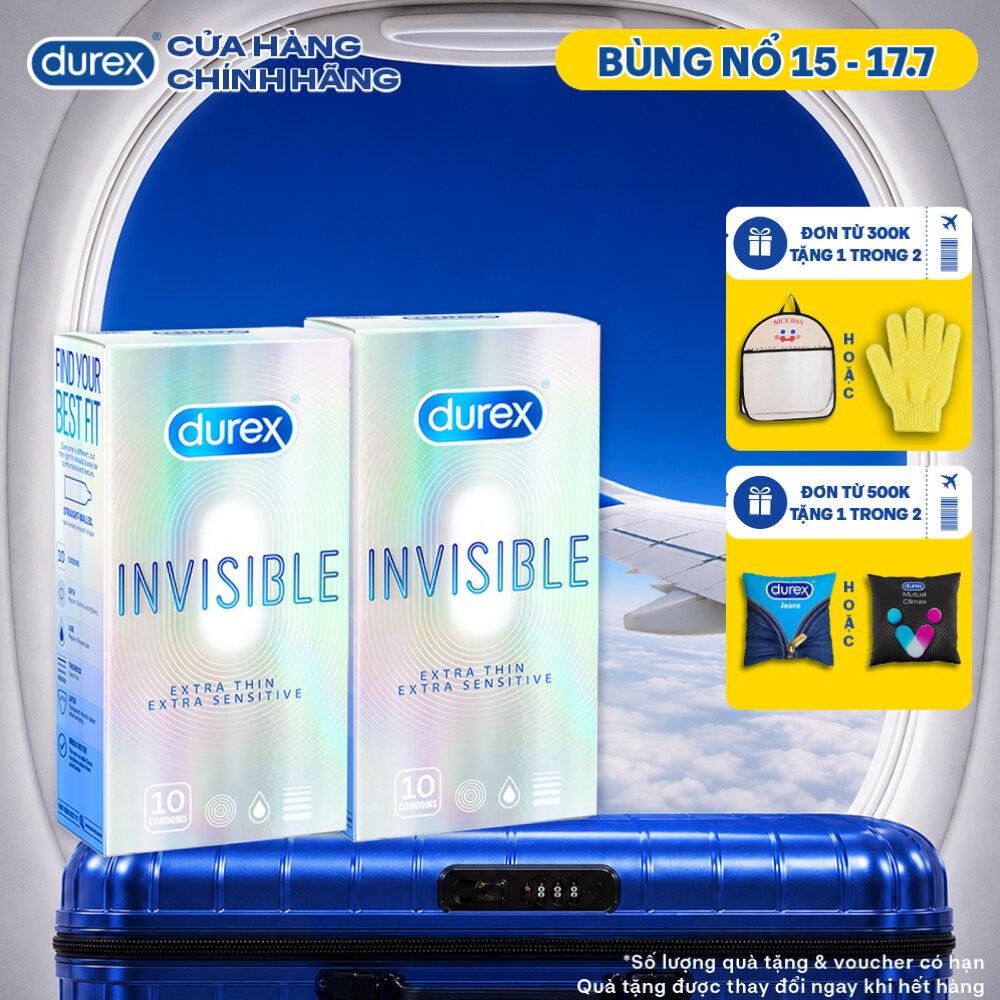Bộ 2 hộp bao cao su Durex Invisible siêu mỏng, size 52mm, 10 bao/hộp
