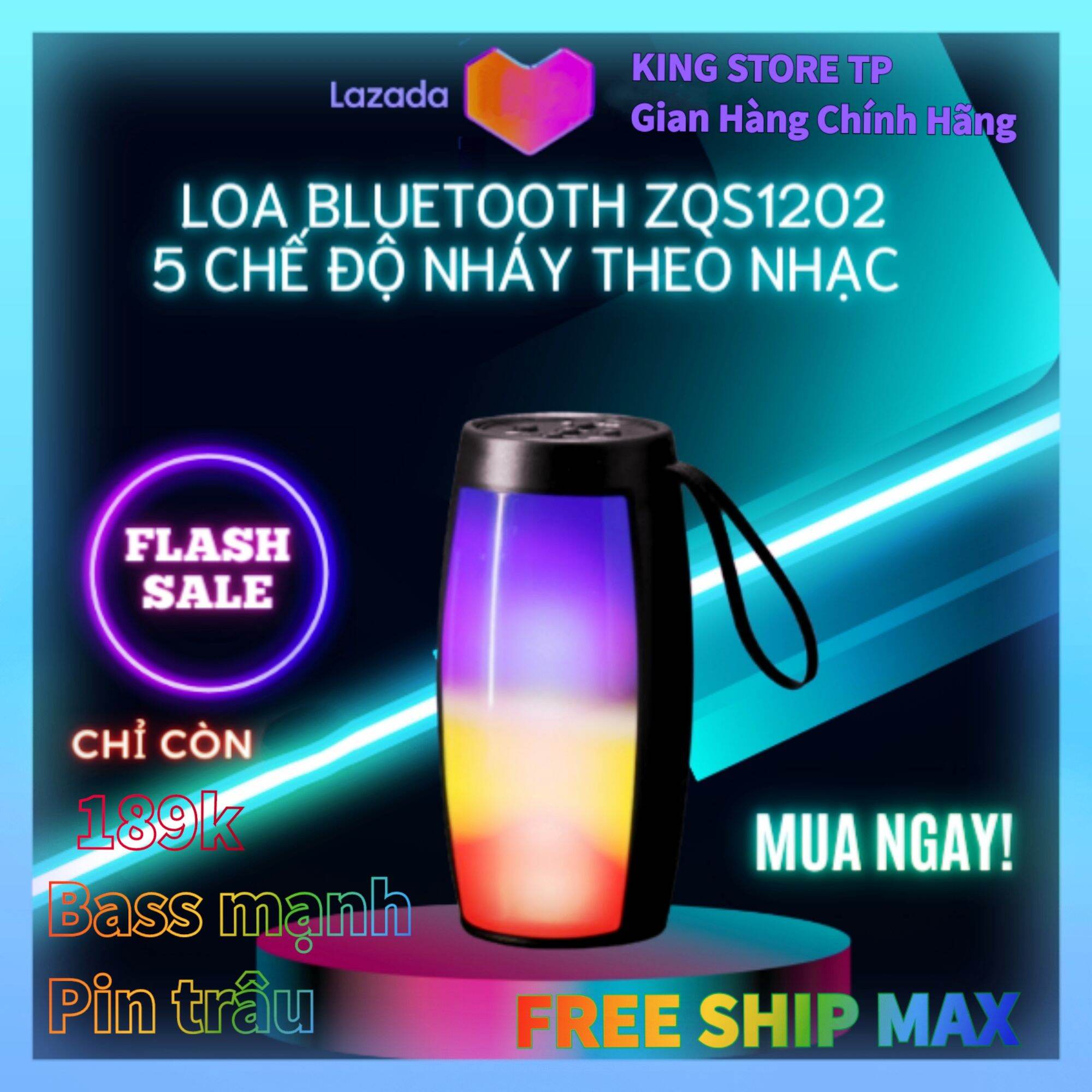 [HCM] Loa nghe nhạc mini blutooth bass mạnh GrownTech ZQS1202 Mini Công Suất Cực Lớn, Âm Thanh Phát Sáng 360°, Âm Bass Mạnh, Trelbe Rời, Chơi Nhạc 12H, Chống Nước IPX7, Công nghệ Party Boots 100 Loa, Tương Thích Điện Thoại, Máy Tính, Loa Bluetooth chill