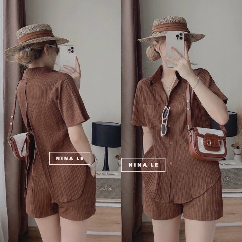 (SHOP TÁO ĐỎ BIGSIZE 50kg đến 90kg) set áo sơ mi hở lưng + quần short