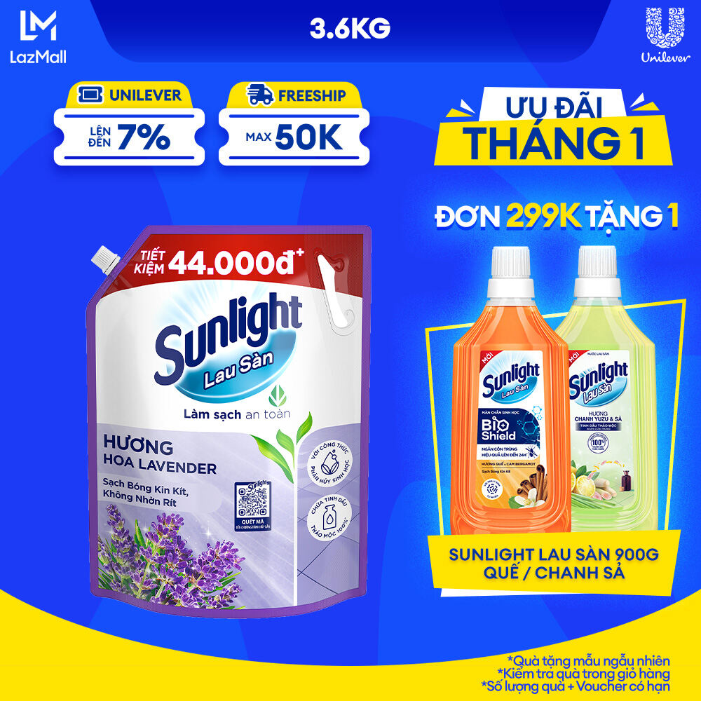 Nước lau sàn Sunlight Hoa Lavender Túi 3.6kg Tinh dầu Thảo mộc 100 Hương thơm tinh tế