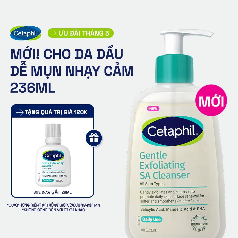 Gel rửa mặt làm sạch dầu nhờn, ngăn mụn cho da dầu nhạy cảm CETAPHIL GENTLE EXFOLIATING SA CLEANSER 236ml