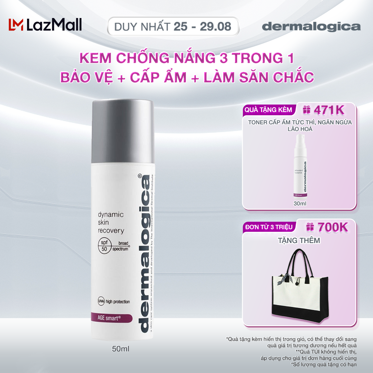 Kem chống nắng 3 trong 1 dermalogica dynamic skin recovery spf50 bảo vệ da, làm săn chắc và dưỡng ẩm 50ml