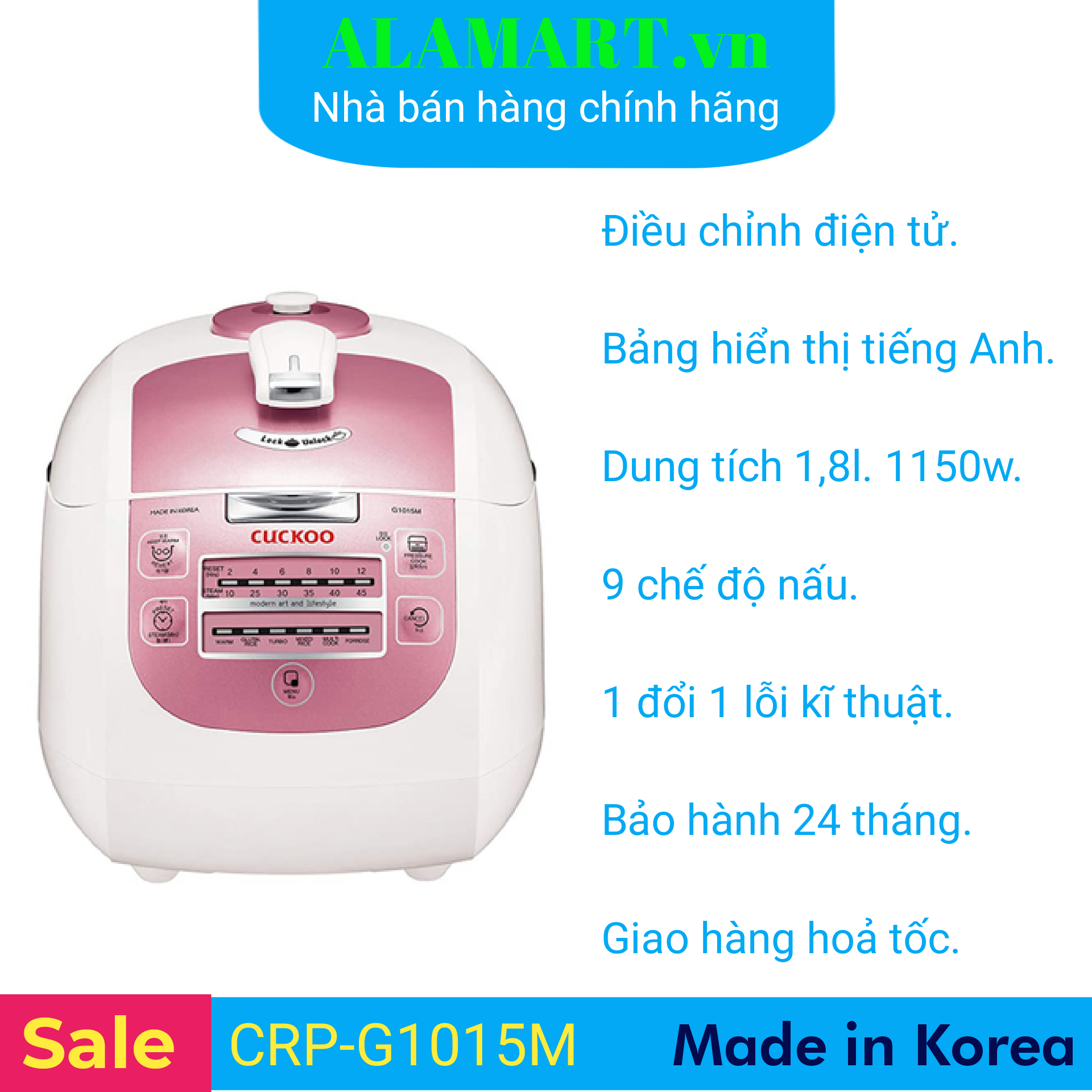 [HCM]Nồi cơm áp suất điện tử Cuckoo 1.8 lít CRP-G1015M