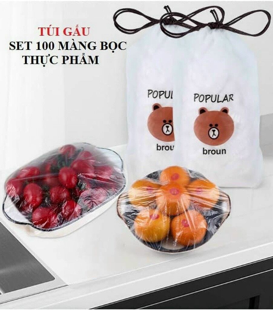 Combo 100 túi gấu màng bọc thức ăn có chun có giản