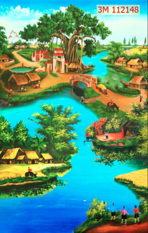 Tranh lụa đồng quê Việt Nam dán tường