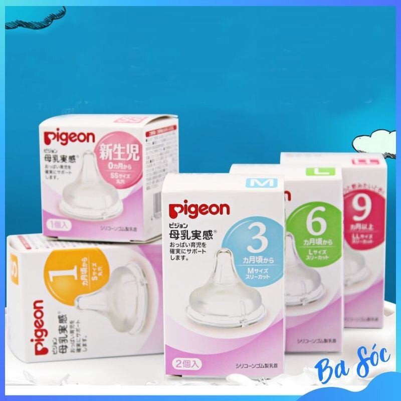 Hộp 2 núm ty Pigeon, Phụ kiện thay thế cho bình sữa cổ rộng.