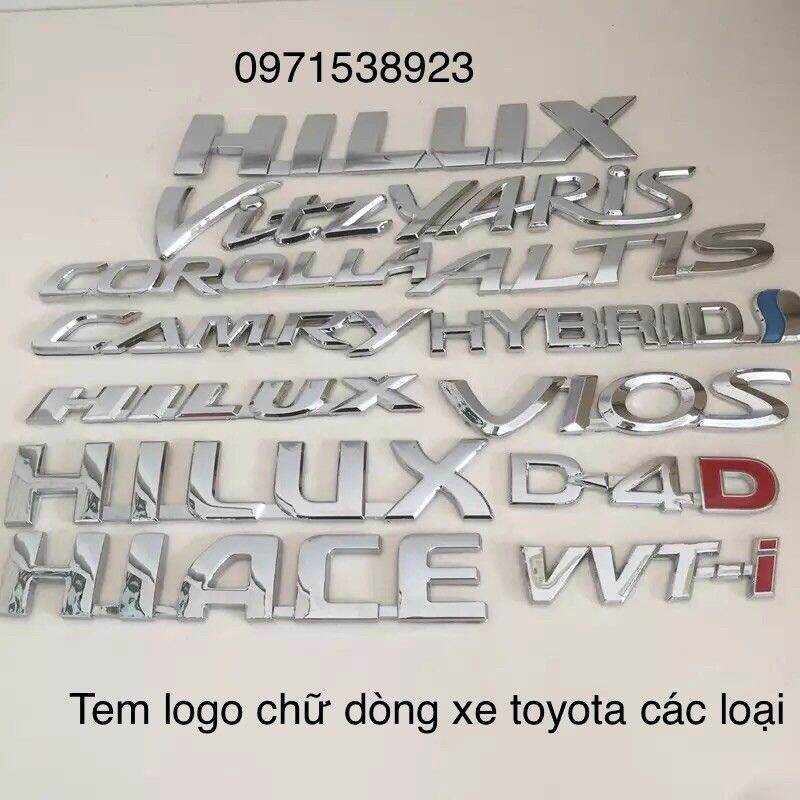 0toàn bộ logo chữ nổi toyota vios hilux camry yaris corolla altis hiace d4d vvti dán thân xe toyota
