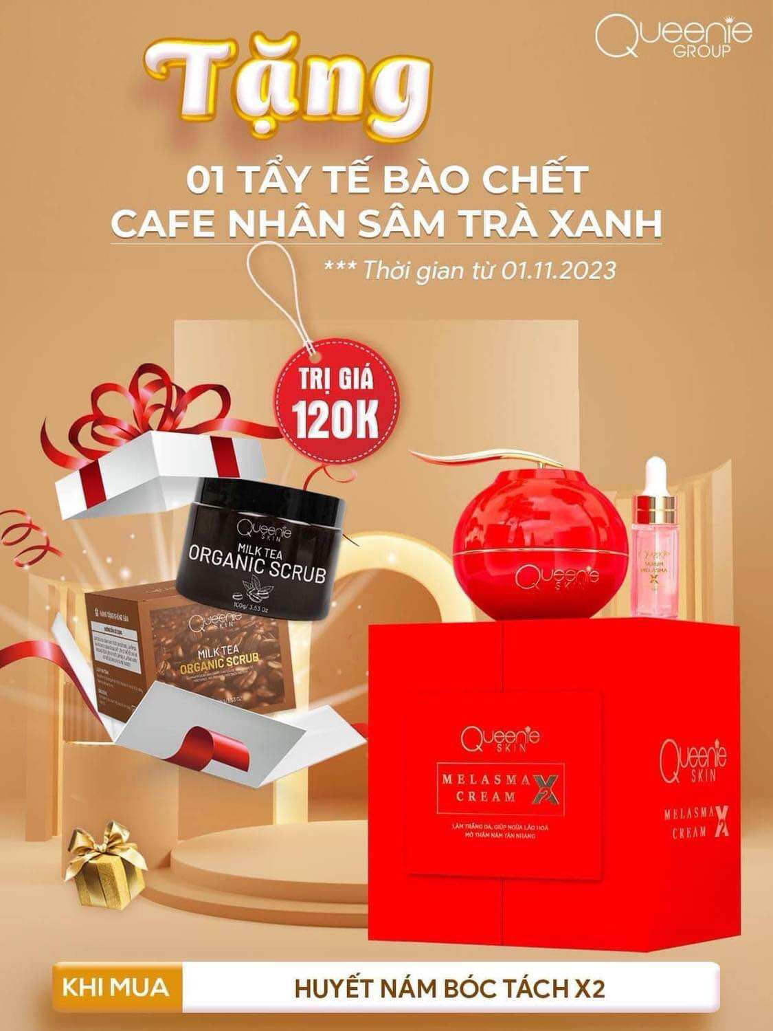[HCM]KEM NÁM DƯỠNG TRẮNG DA XÓA MỜ TÀN NHAN DỒI MỒI  TẶNG KÈM SERUM MINI QUEENIE SKIN hợp chất vitamin AECB3 làm mờ vết nám đốm đen trên da  cải thiện da sạm màu do ăng năng