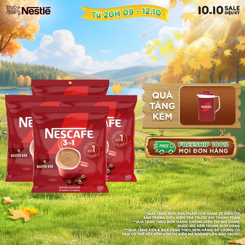 [ƯU ĐÃI THÁNG 10] [FREESHIP HCM] Combo 4 Bịch NESCAFÉ 3IN1 Công thức cải tiến - VỊ NGUYÊN BẢN Bịch 46 gói