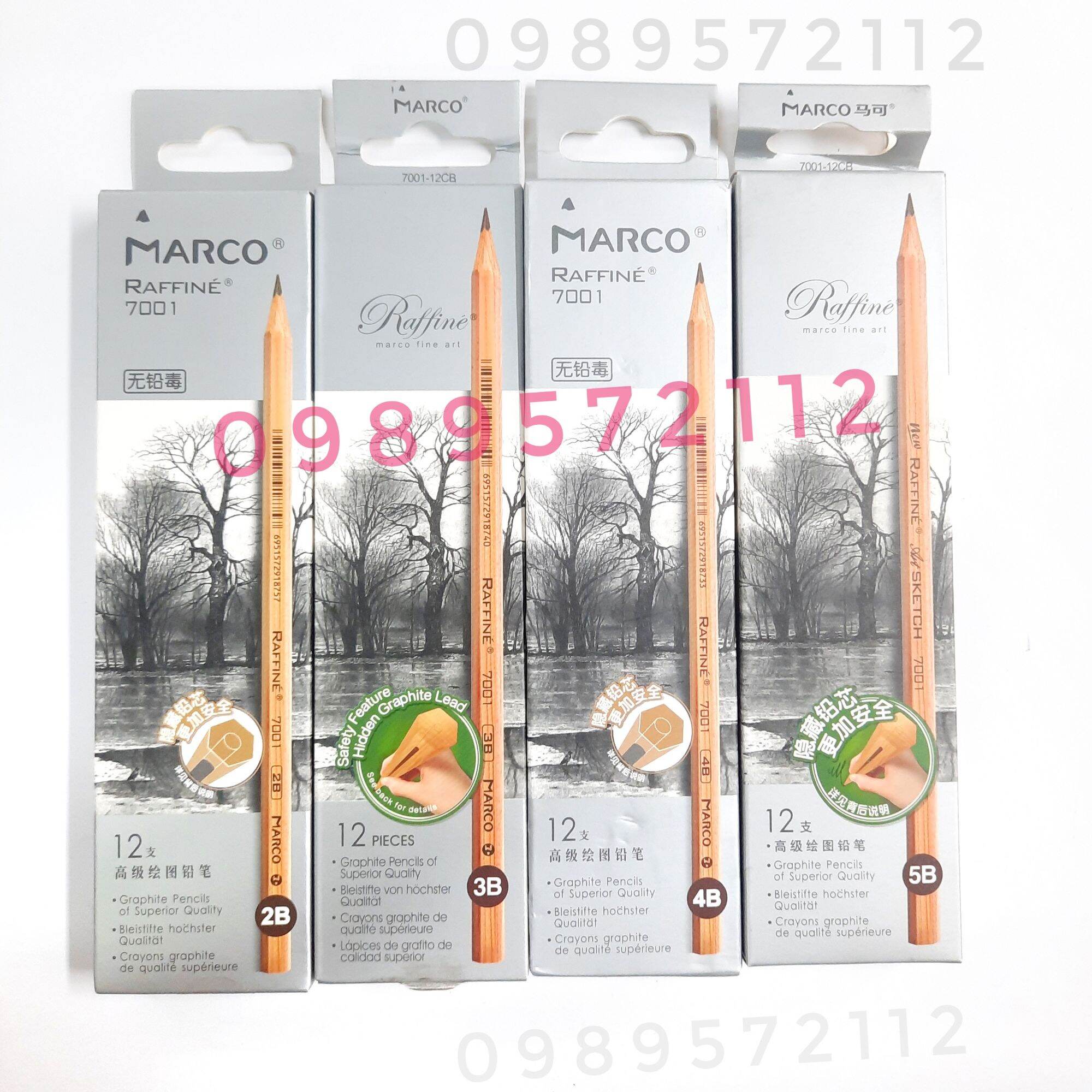 Bút chì marco gỗ 7001 2B,3B...8B,HB,H,2H.  (1 hộp).