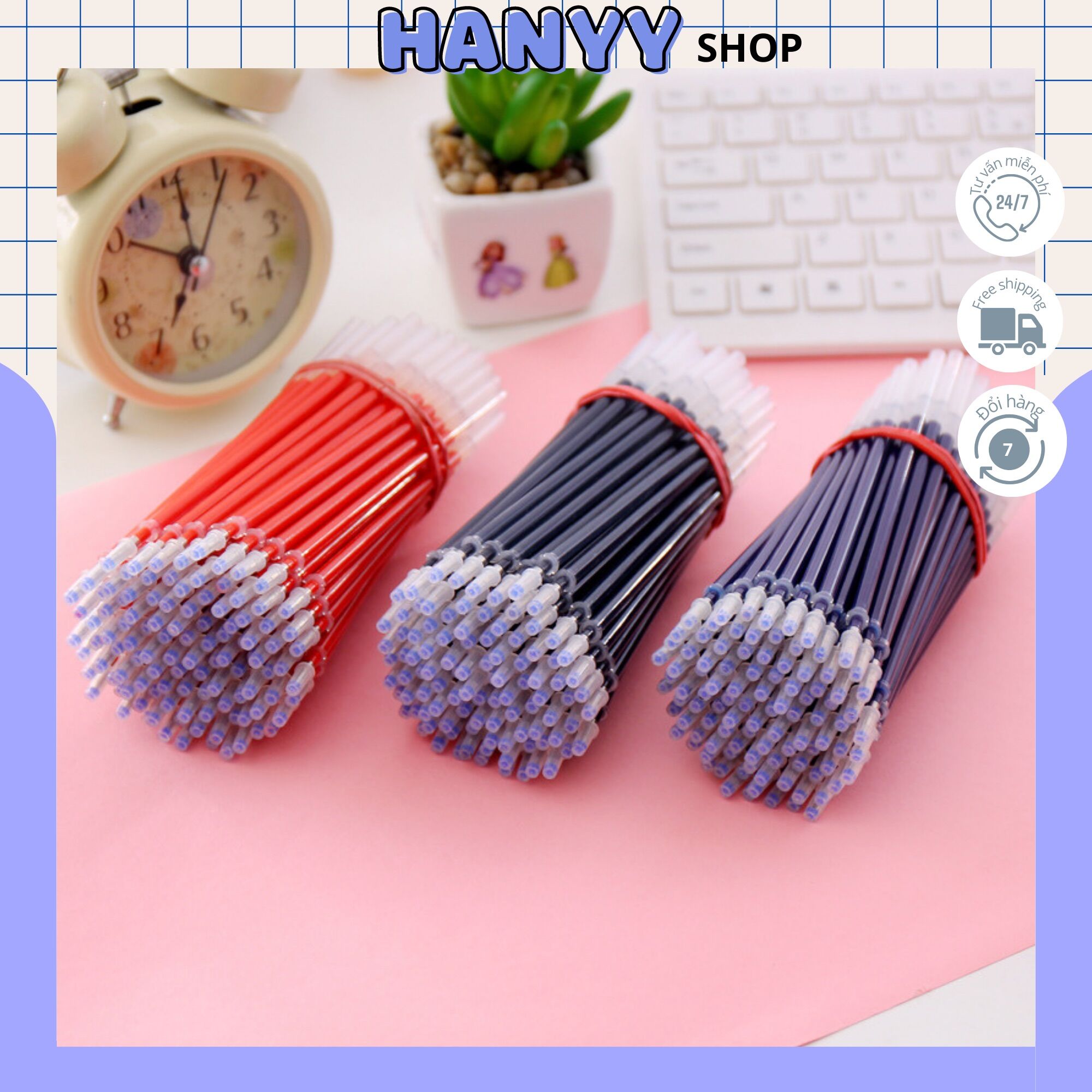 Combo 20 Ruột bút mực gel ngòi 0.5mm 13cm, ngòi bút mực gel màu đen đỏ xanh
