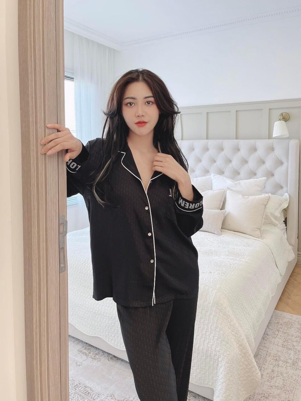 BỘ PIJAMA LỤA QUẢNG CHÂU CAO CẤP TAY DÀI  LOREM