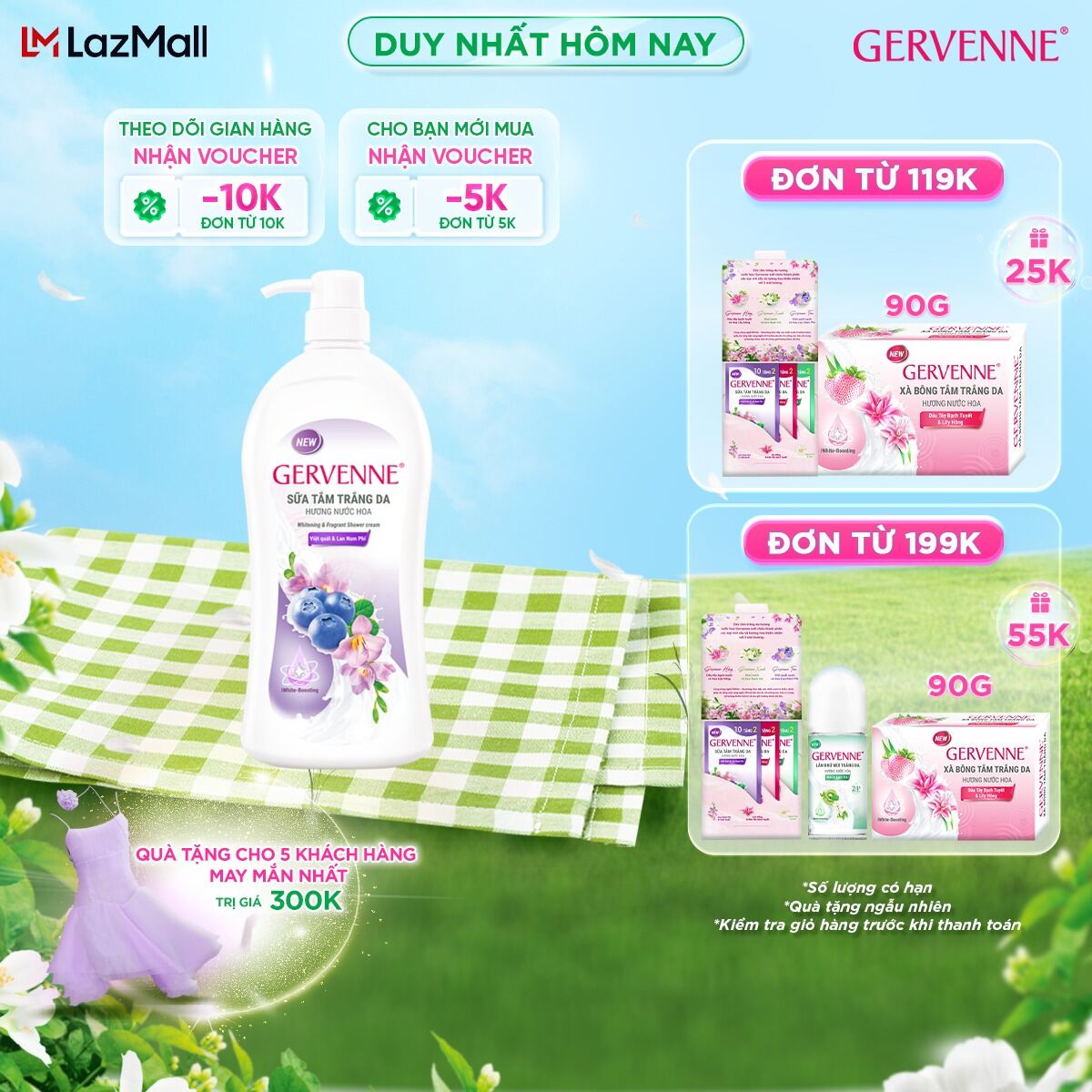 Sữa tắm trắng da hương nước hoa Gervenne Việt Quất và Lan Nam Phi 1.2L/chai