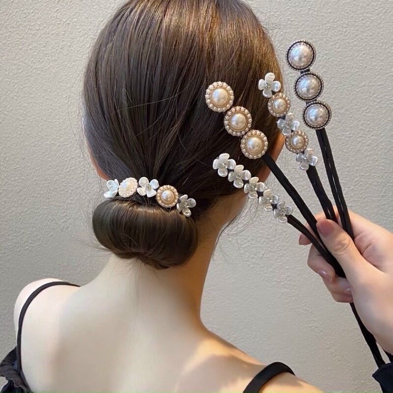 Búi tóc đính ngọc siêu xinh