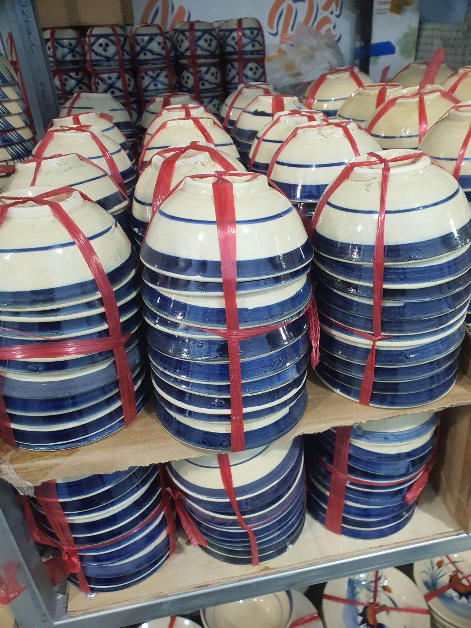 Set 10 cái chén mộc viền xanh có sạn