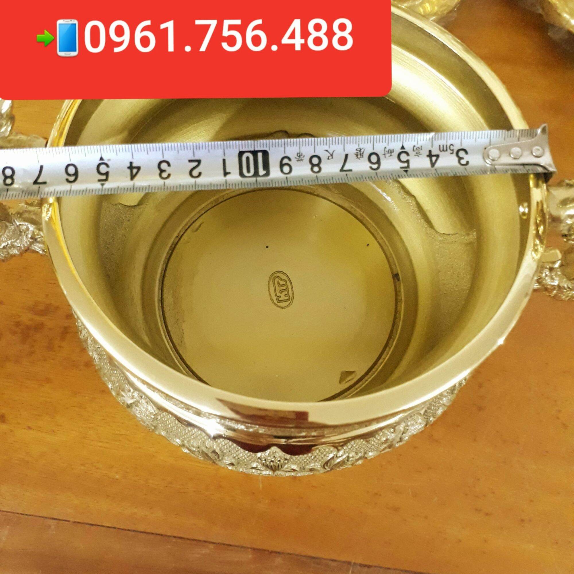 Lư hương bát hương tai rồng đồng vàng 17cm