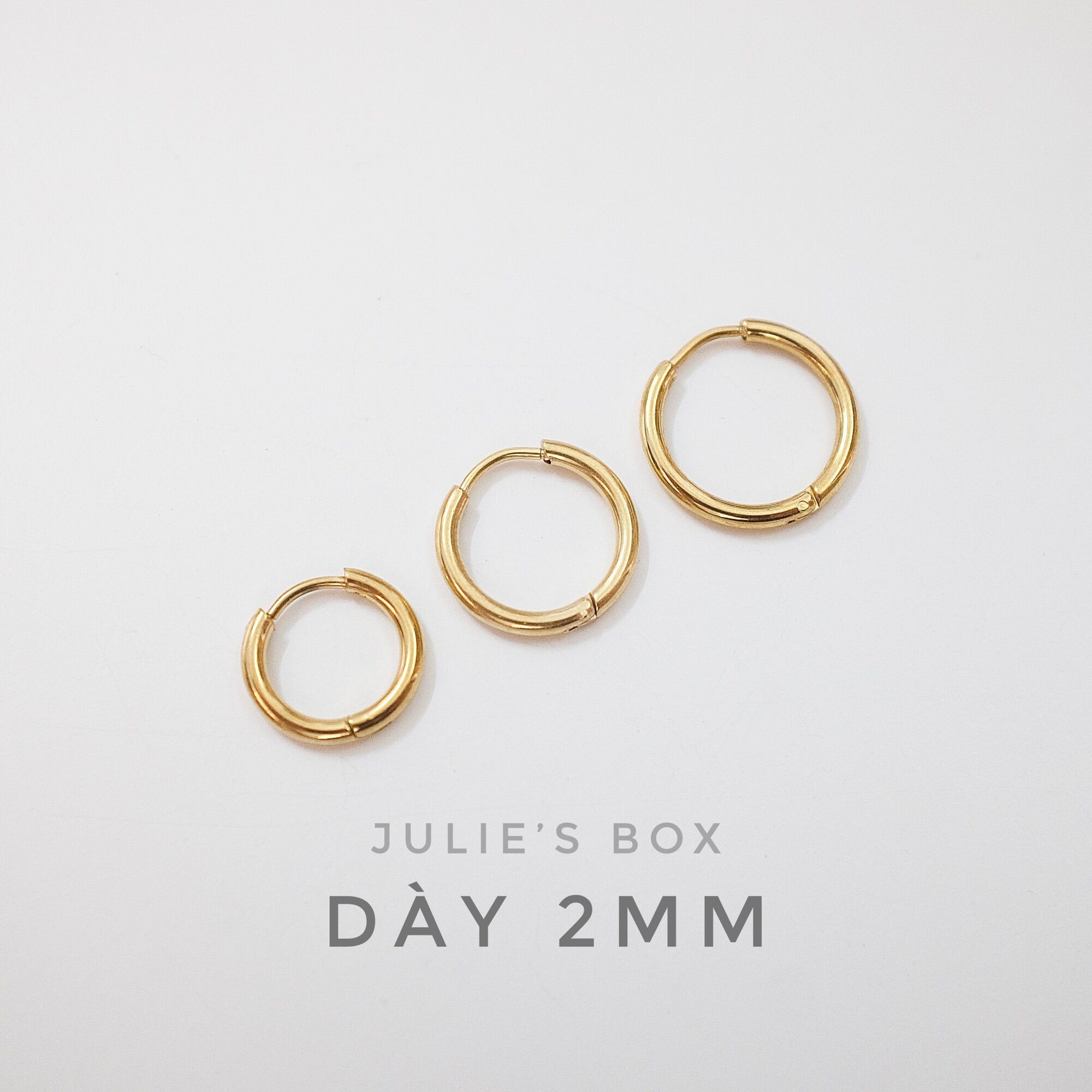 [Bán Theo Chiếc] Khuyên Tai Bông Tai Hoop Tròn Màu Vàng Nhiều Size Dày 2mm Nam Nữ Hình Unisex Titanium Thép Không Gỉ Không Đen Không Ngứa Không Dị Ứng Không Gỉ Sét Cá Tính Mẫu Mới Phong Cách Gothic Piercing Sụn Vòm Tai Vành Tai  julies box 66