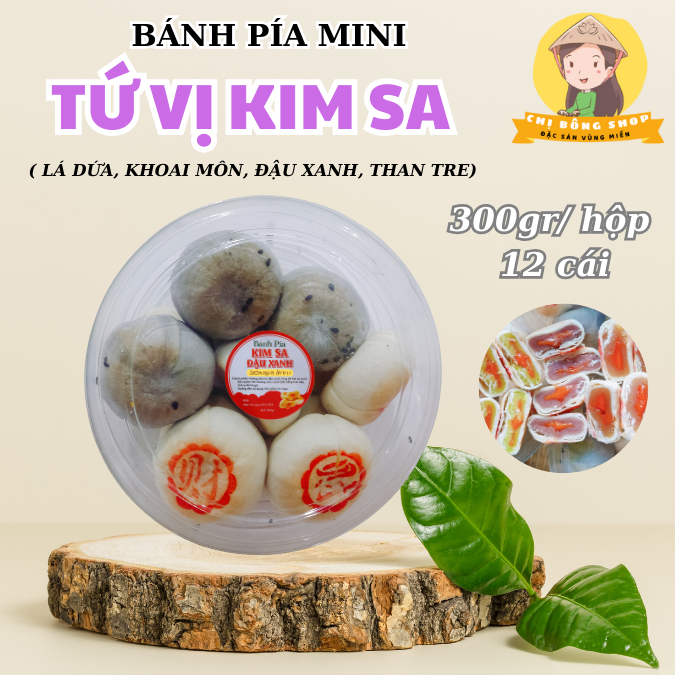 Bánh Pía Mix 4 Vị Kim Sa 300gr/hộp 12 bánh mini Chị Bông shop chibongshop1