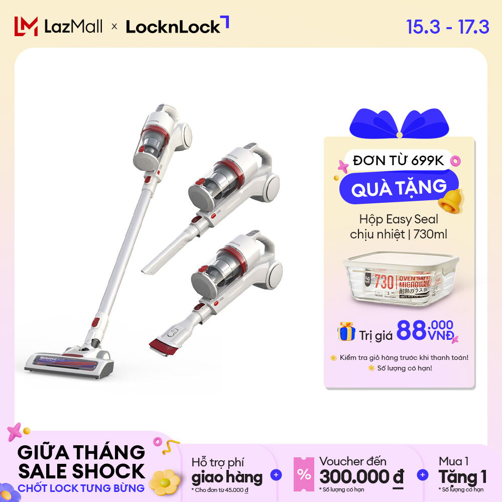 [Trả góp 0%] ENV116WHT - Máy hút bụi cầm tay không dây Lock&Lock - Lực hút siêu mạnh 12000Pa - Phụ kiện đa năng giúp vệ sinh mọi khe kẽ - Bộ lọc có thể tháo rời - Điều khiển 1 tay dễ dàng - Hàng chính hãng - Bảo hành 2 năm
