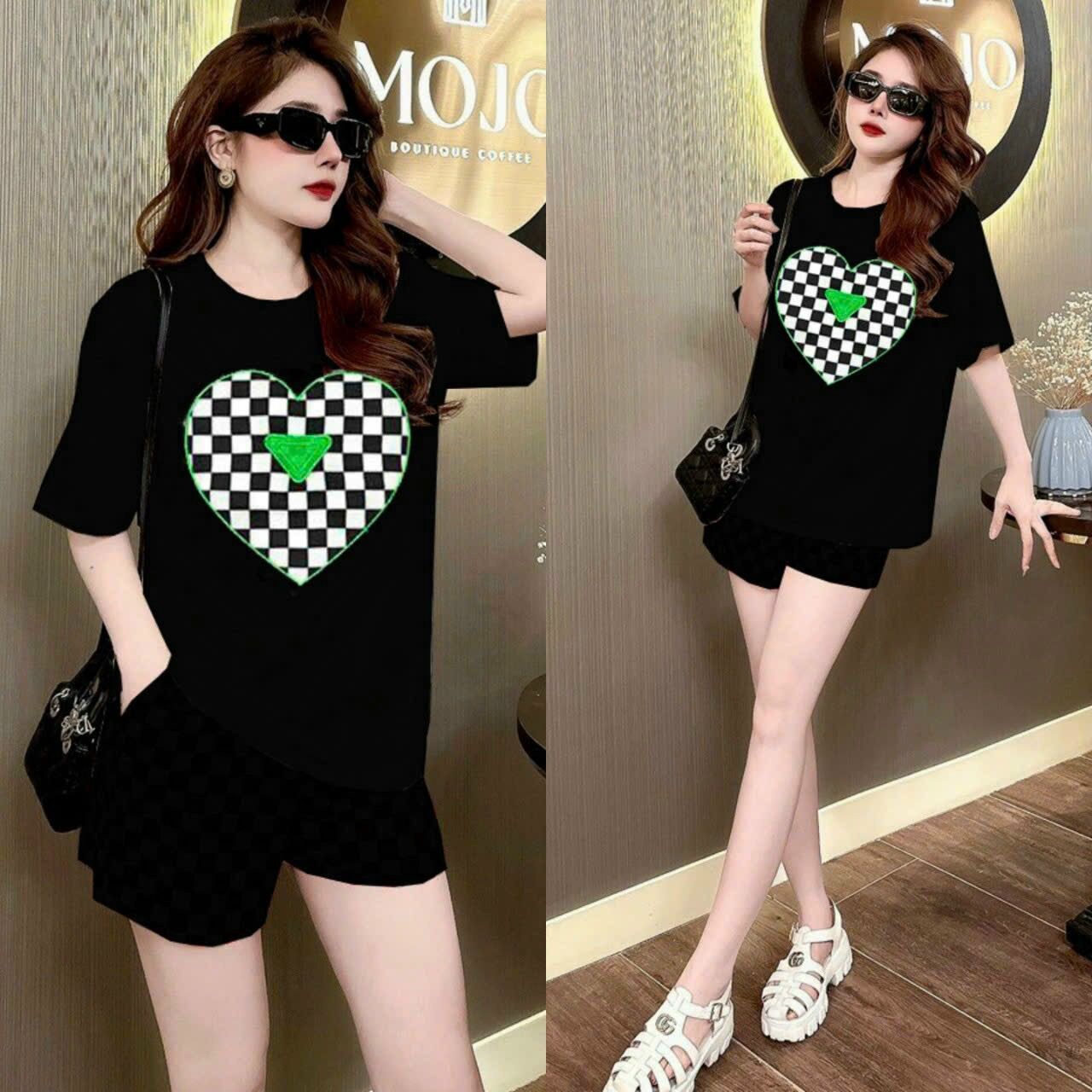 BỘ SHORT COTTON THÊU TIM CAO CẤP
