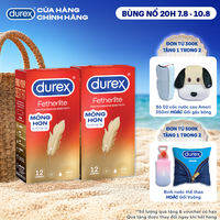 Combo 2 Bao cao su Durex Fetherlite siêu mỏng, size 52.5mm, 12 bao/hộp