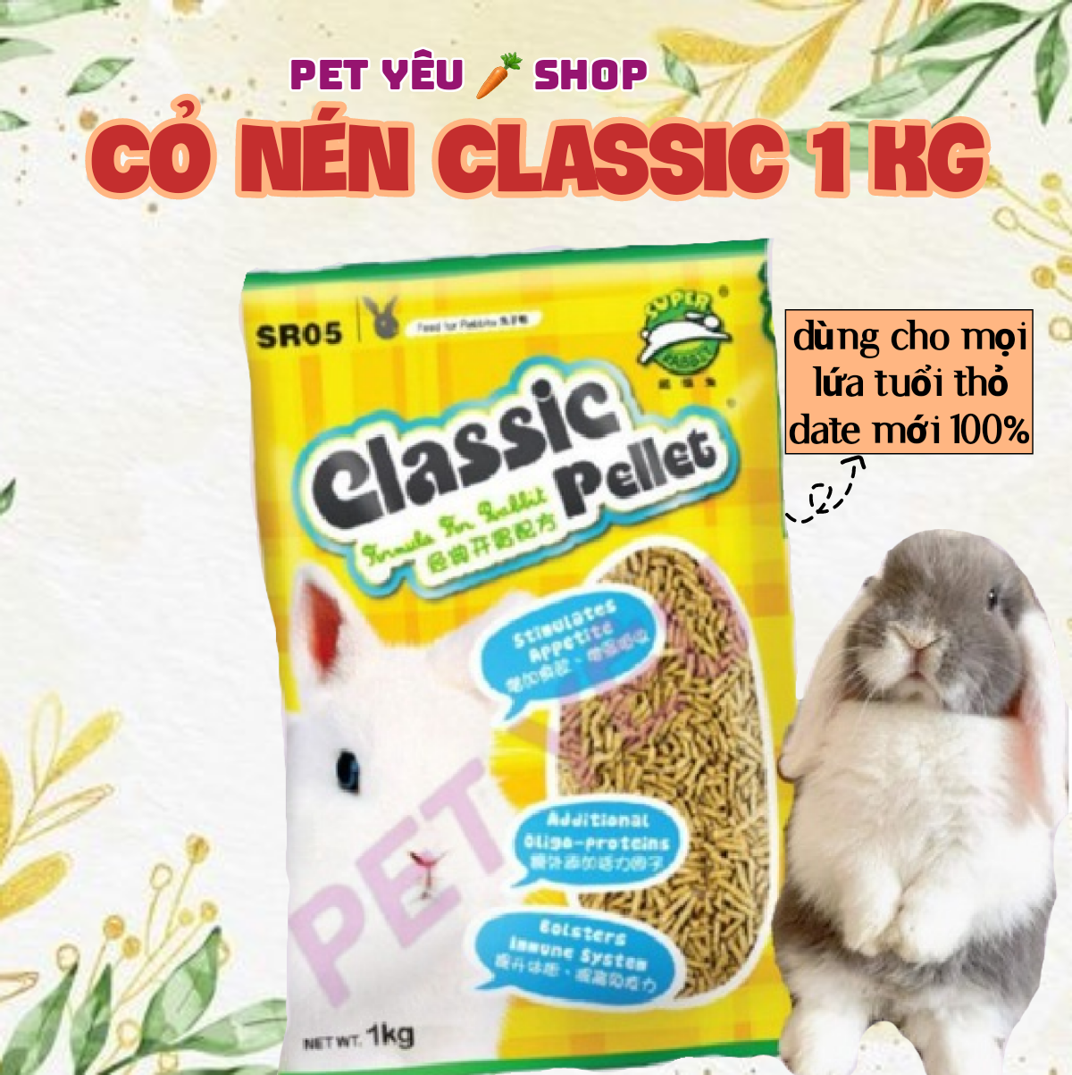 Cỏ nén classic date mới thức ăn dành cho mọi lứa tuổi thỏ siêu thơm