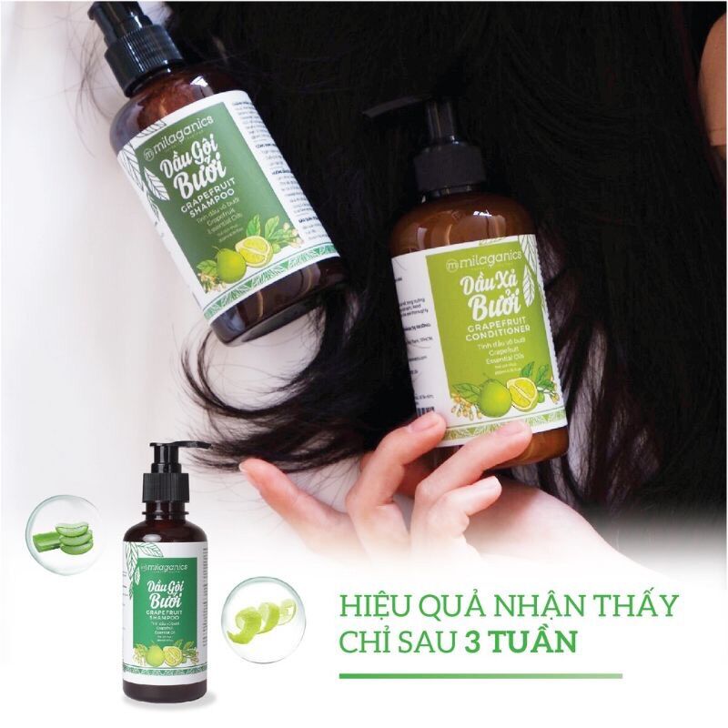 Dầu gội bưởi Milaganics ngăn rụng tóc kích thích mọc tóc