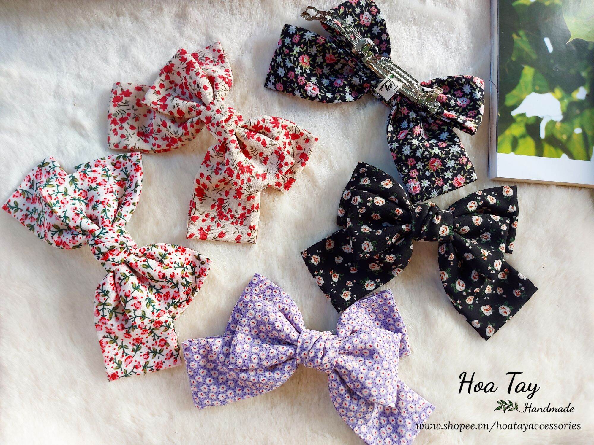 Kẹp tóc nơ voan lụa hoa nhí vintage HoaTay