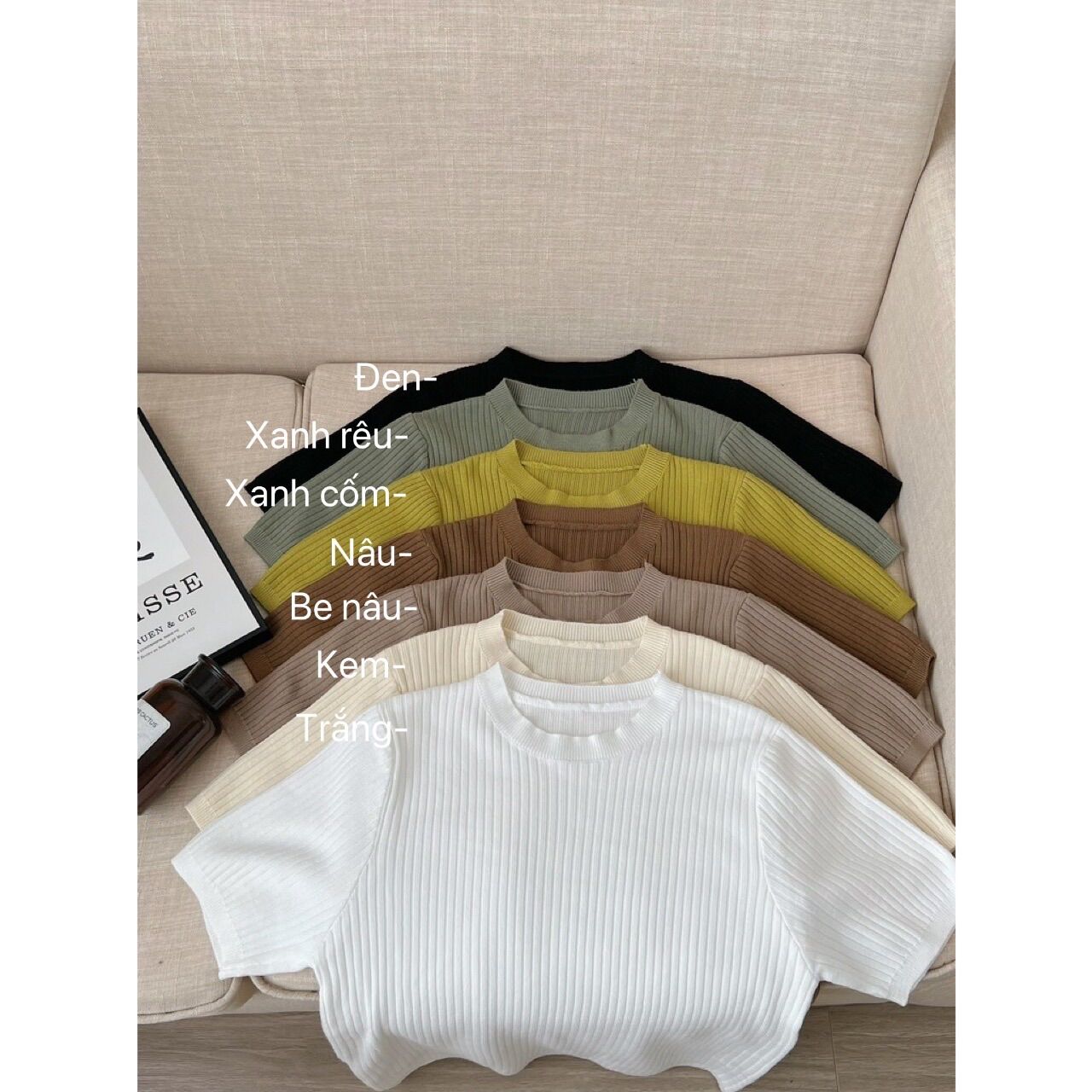 Áo len tăm trơn cộc tay cổ tròn basic dáng ôm - Lumii