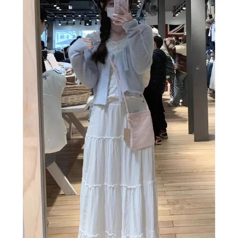 Váy Chữ a Màu Trắng Cho Nữ Váy Dài Xếp Ly Cao Cấp Váy Dài Đến Giữa Bắp Chân Váy Dài Đến Đầu Gối Váy 