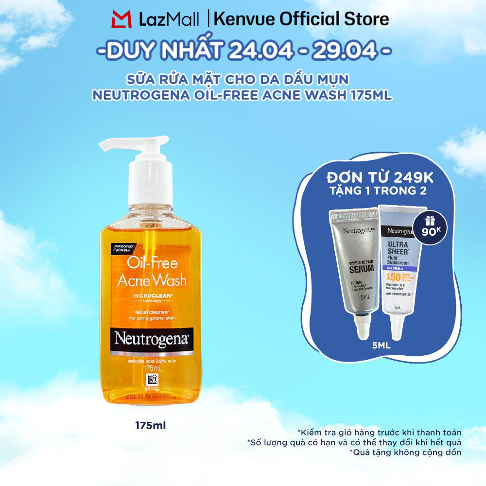 Sữa rửa mặt cho DA DẦU MỤN Neutrogena Oil-Free Acne Wash 175ml
