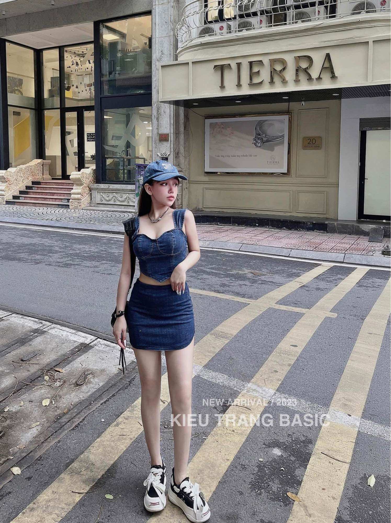 Set váy đầm jeans croptop kh