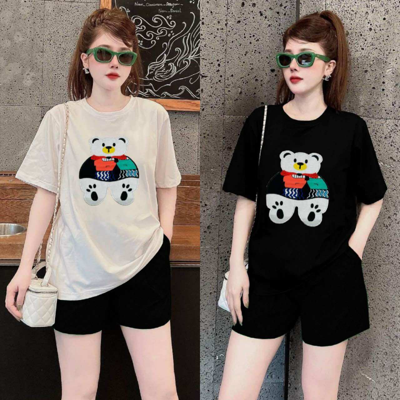 Sét bộ short cotton thêu cao cấp