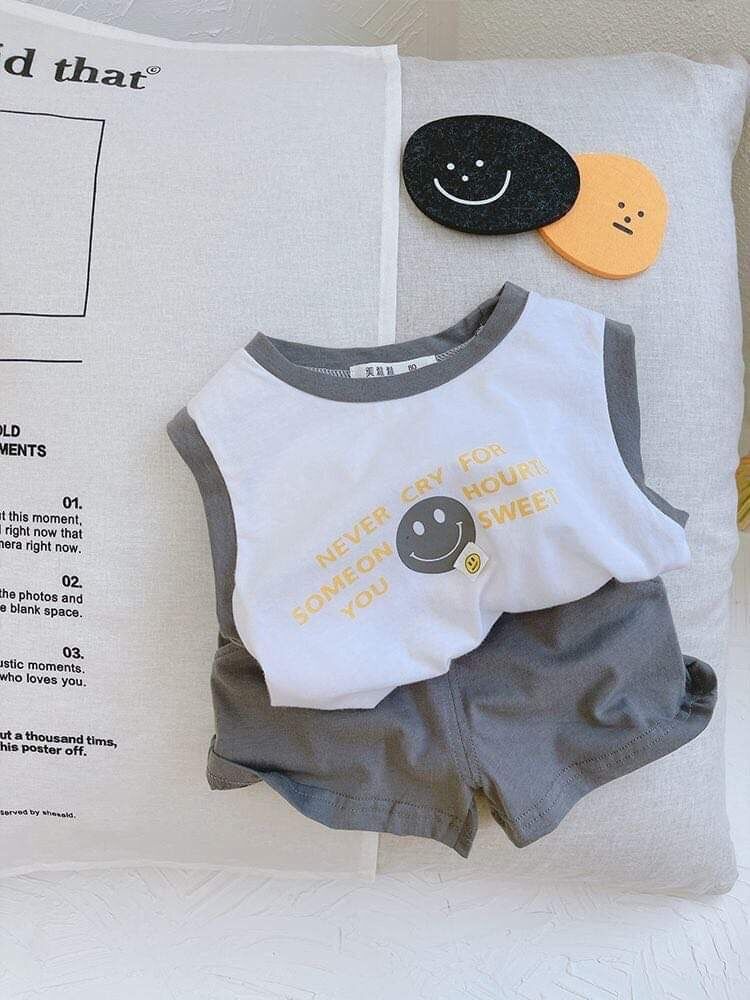 Set bộ áo icon chữ cotton cho bé trai