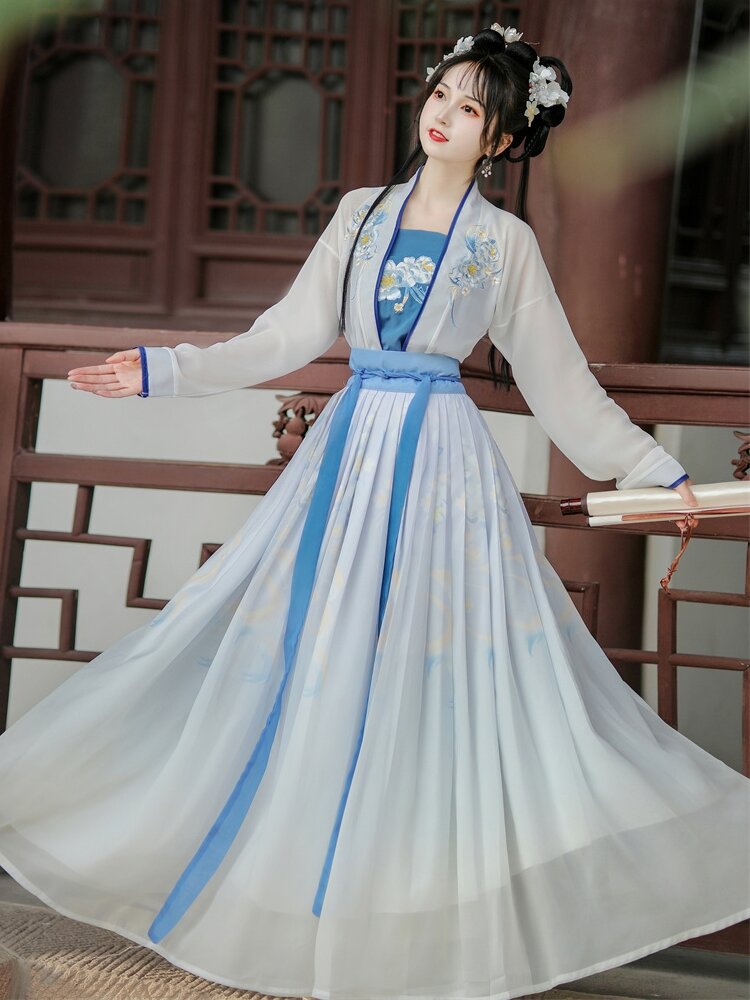 Váy Xếp Ly Hanfu Cổ Trang Cho Nữ, Váy Xếp Ly Một Mảnh Thêu Công Phu, Váy Hanfu Thường Ngày, Váy Hanfu Phong Cách Cổ Điển