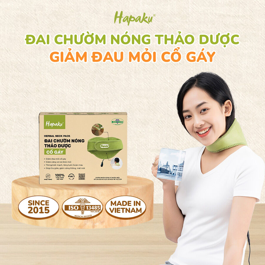 Đai chườm thảo dược giảm đau mỏi cổ gáy cho dân văn phòng, người thoái hóa, thoát vị đĩa đệm Hapaku - Làm nóng bằng điện