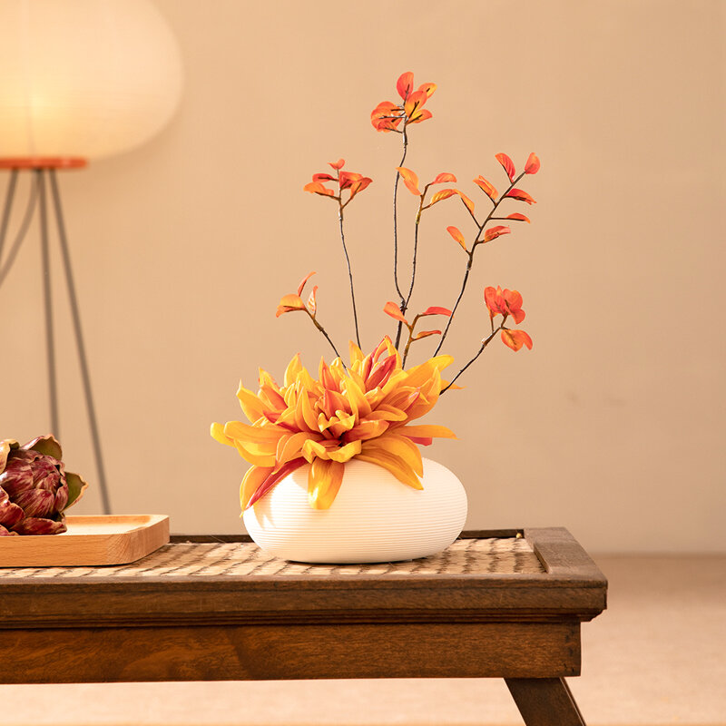 Bộ bình hoa gốm sứ hoa thược dược nghệ thuật hoa thược dược nguyên tác đồ trưng bày bàn đàm phán bàn trà phòng khách bàn ăn trang trí hoa giả nghệ thuật hoa