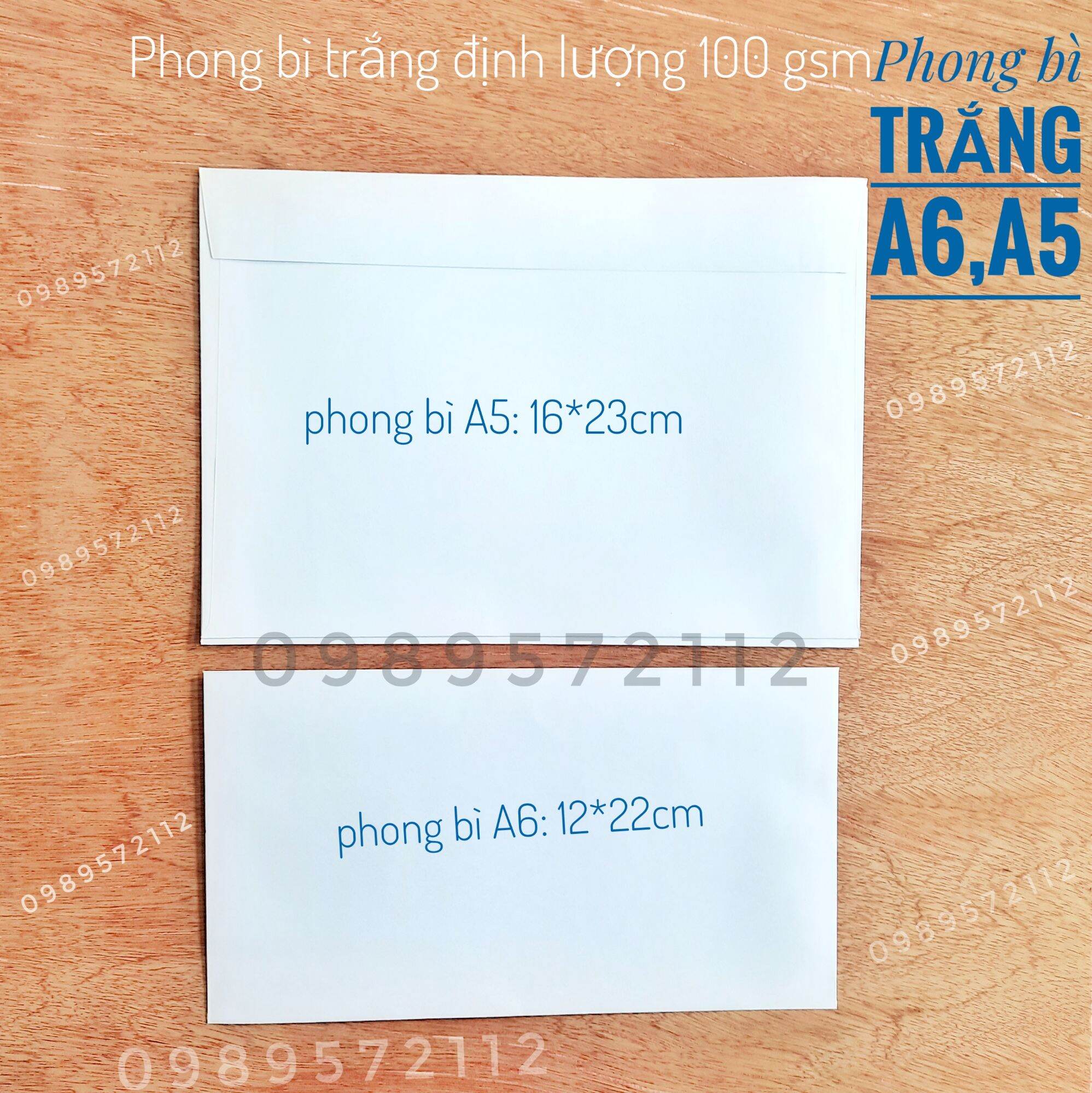 Phong bì trắng A6,A5 định lượng 100 gsm (100 cái).