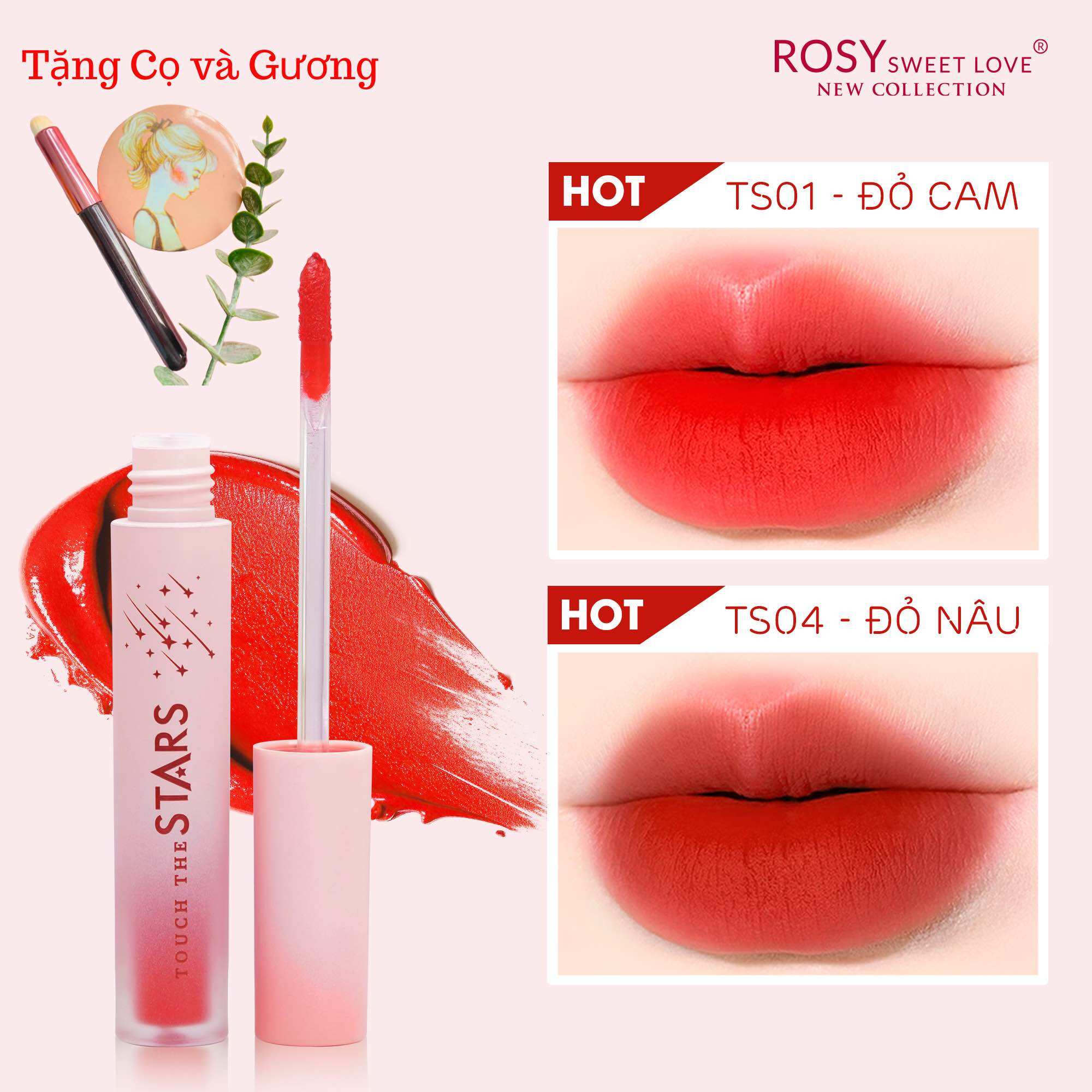 Son kem rosy, son kem lì, son touch stars rosy, son không chì mẹ bầu dùng được