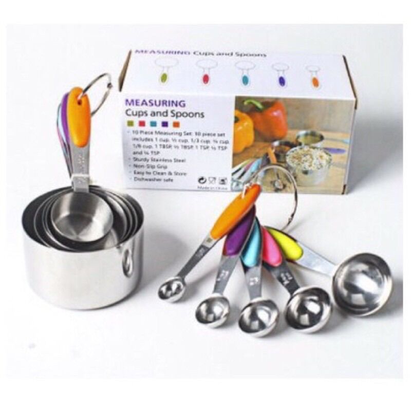 Bộ cup thìa đong inox 10 chi tiết
