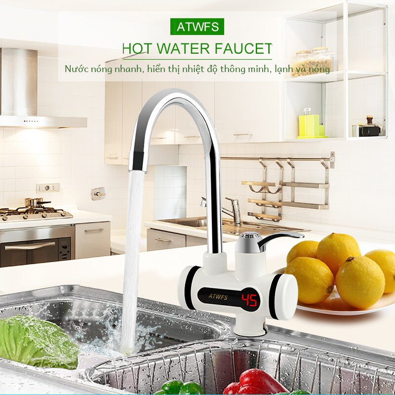 Atwfs Máy nước nóng điện nhà bếp Vòi nước nóng tức thời vòi nước nóng lạnh không có bồn nước nóng tức thời