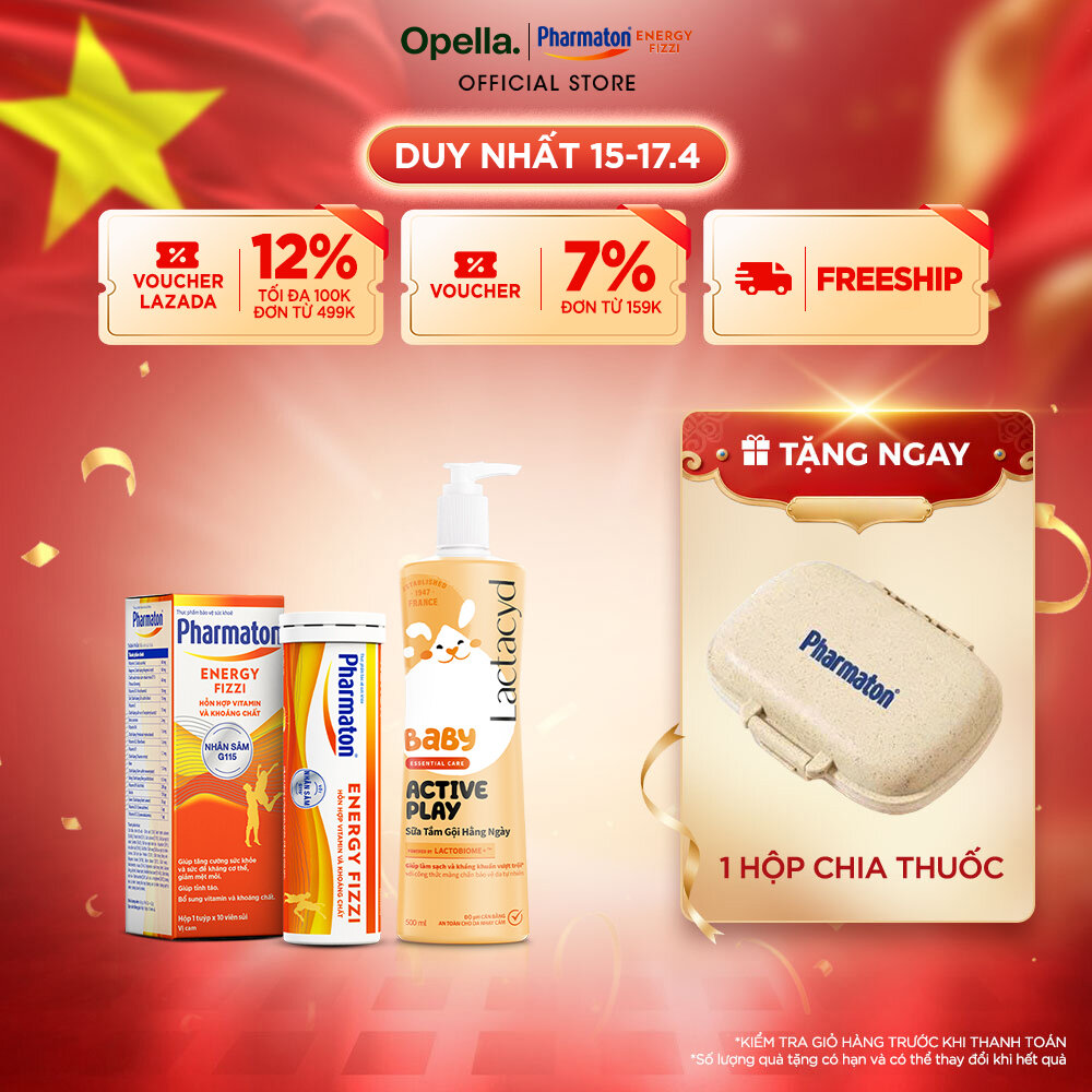 Bộ 1 Sữa Tắm Gội Hằng Ngày Cho Bé Lactacyd Baby Active Play 500ml + 1 Thực phẩm bảo vệ sức khỏe Pharmaton Energy Fizzi