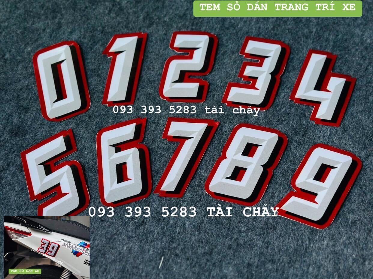 [ GIÁ 1 SỐ ] TEM DECAL SỐ CÓ NỀN CAO 8CM DÁN XE TRANG TRÍ