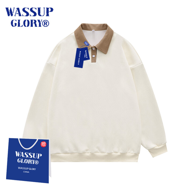 Áo Hoodie Học Sinh Cổ Bẻ Wassup Glory Áo Polo Vải Waffle Rộng Rãi Thương Hiệu Sành Điệu Thanh Thiếu Niên Mùa Xuân Thu Mẫu Nam